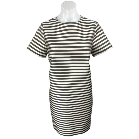 ASOS Women's Black White Striped Satin Short Sleeve Knee Length Shift Dress Sz 8 - Picture 1 of 5